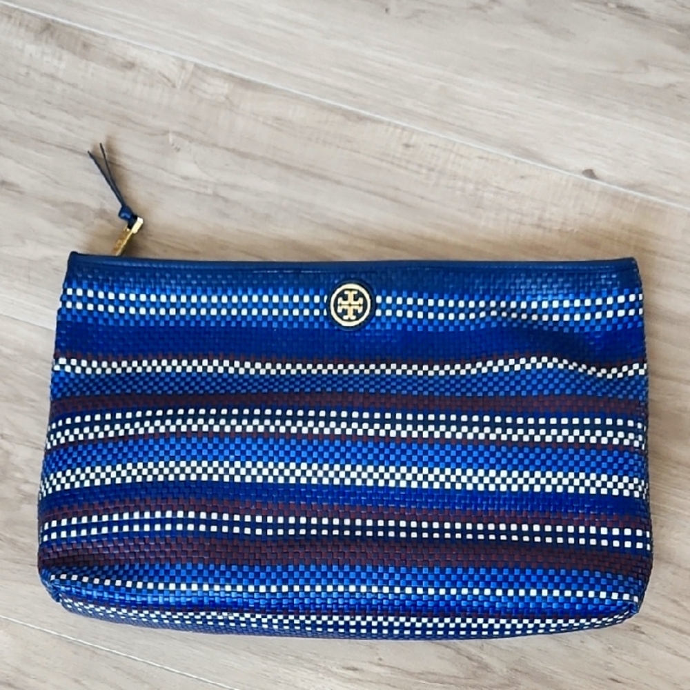 Tory Burch Blue Striped Jane Large clutch